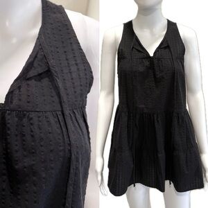 Topshop Black Puckered Crinkled Striped Babydoll Tunic Tank Dress Size 2 NEW